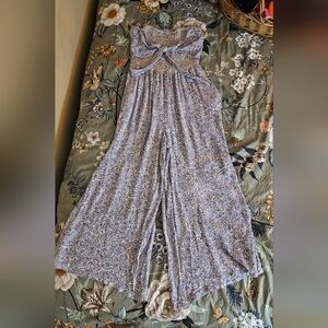 Patrons of Peace Hacienda Strapless Smocked Jumpsuit Blue White - Size Small